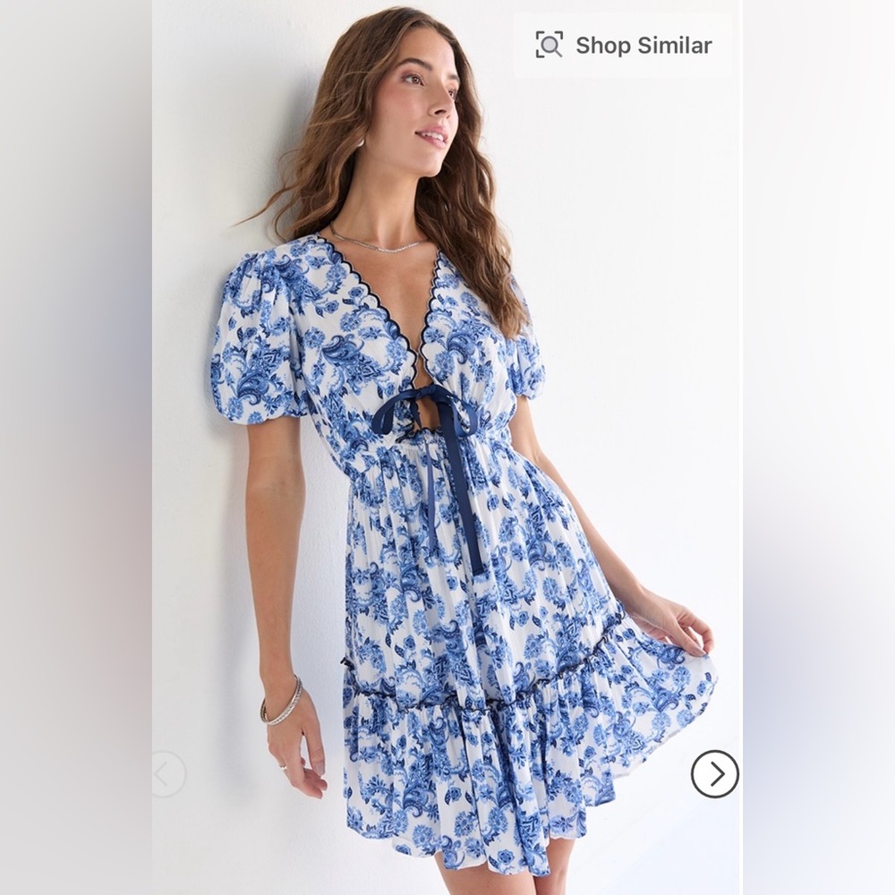 Francesca's Collections Blue and White Floral Mini Dress